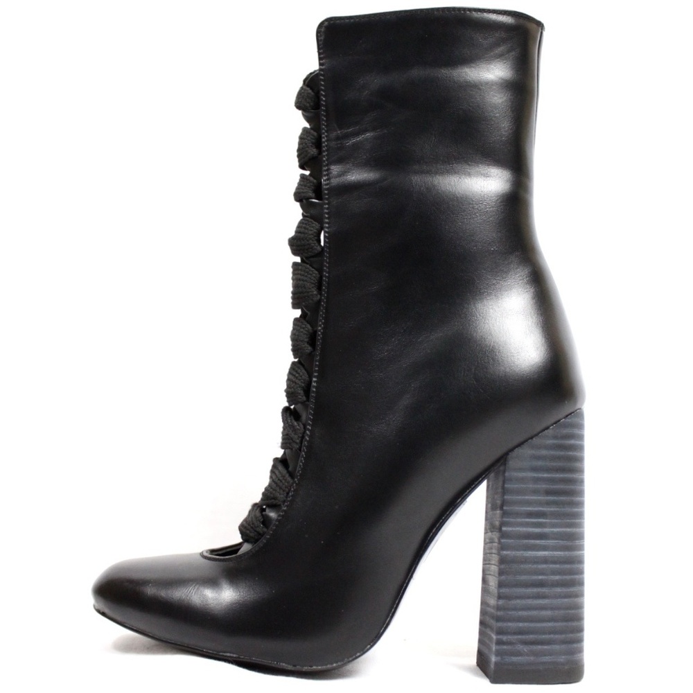 Chunky Stacked Heel Ankle Lace Up Round Toe bootie
